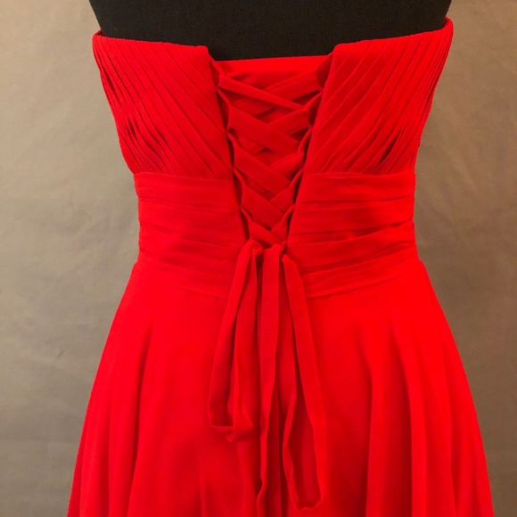 Red Strapless Corset Back Fit and Flare Formal Dress - Picture 6 of 9